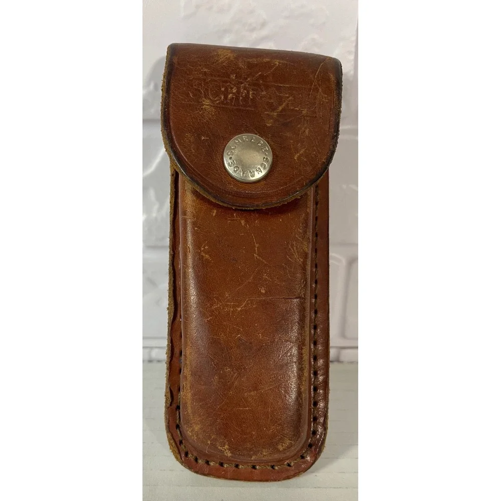 Schrade Knife Sheath Unisex OS Brown Leather Vintage Folding Pocket Knife Pouch